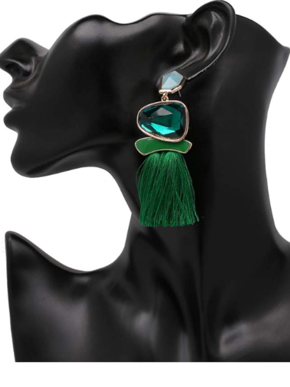 Emerald Green Crystal Tassel Statement Earrings Boho Glam